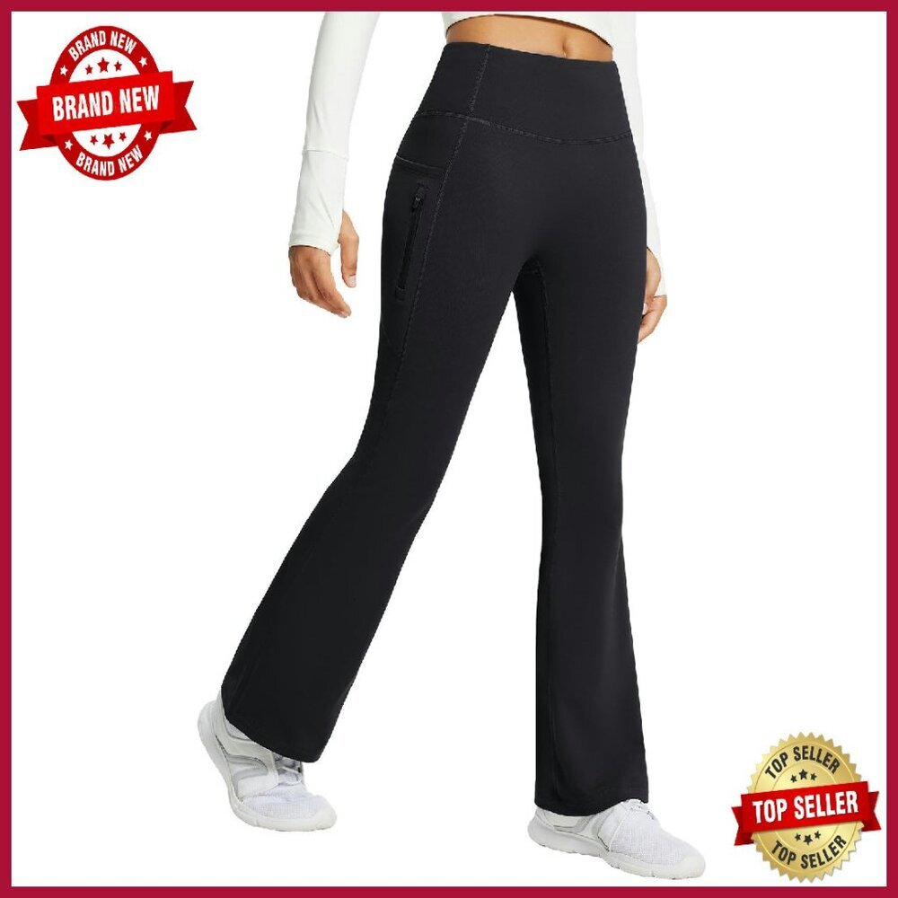 Fleece Lined Thermal Yoga Pants With Pockets High Waist Bootcut